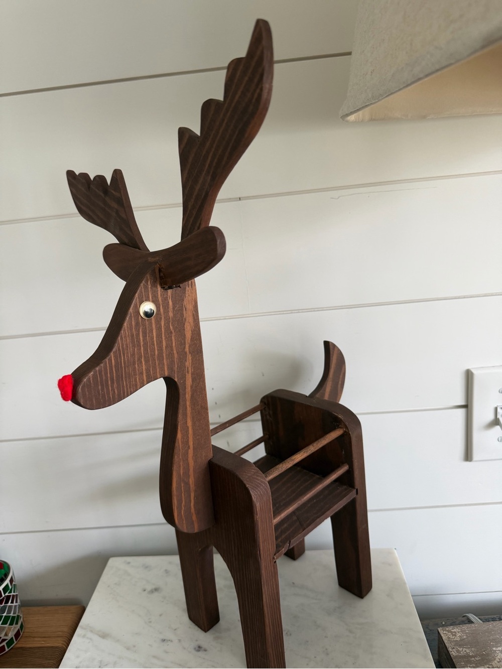 Handmade Wood Reindeer Red Nose Card Holder